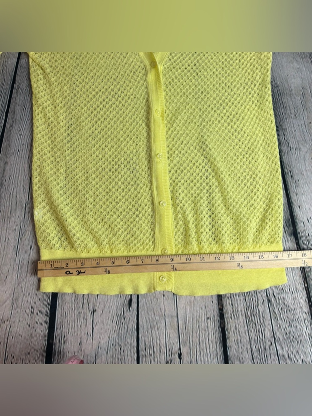 Ann Taylor Bright Yellow Breathable Knit Cardigan Ramie Nylon Button Down Size L - Picture 7 of 10